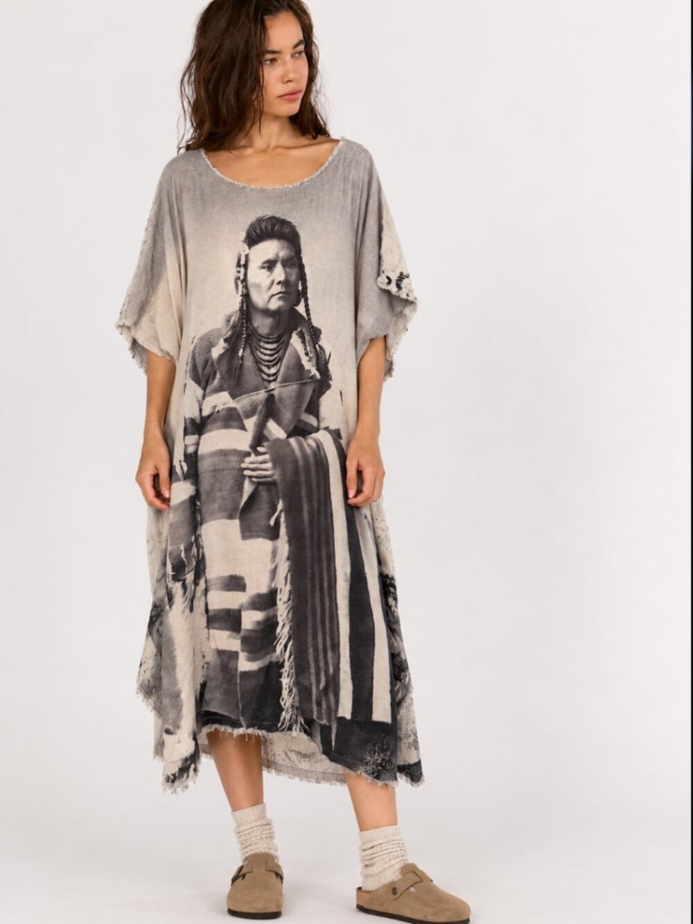 I LOVE LINEN COTTON MUSLIN NATIVE AMERICAN DRESS **RARE FIND**